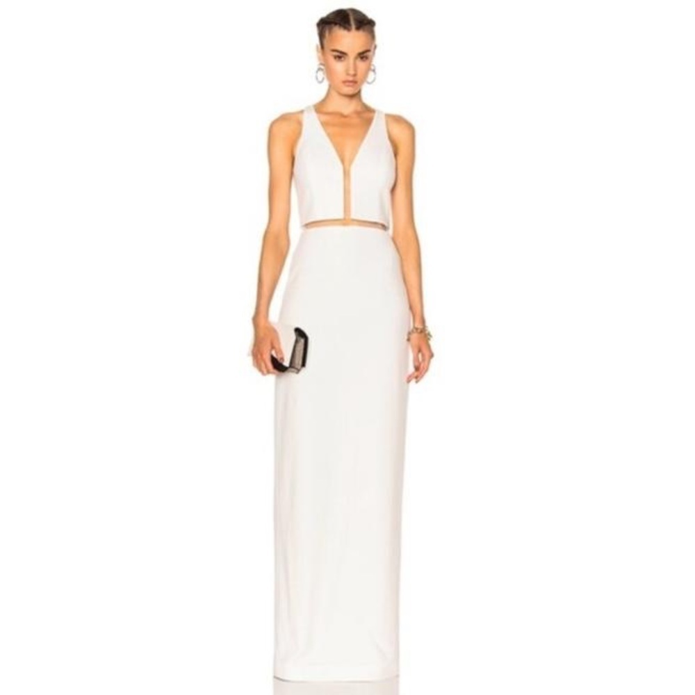 NWT Alexander Wang White V Neck Gown With Fishing Line Detail